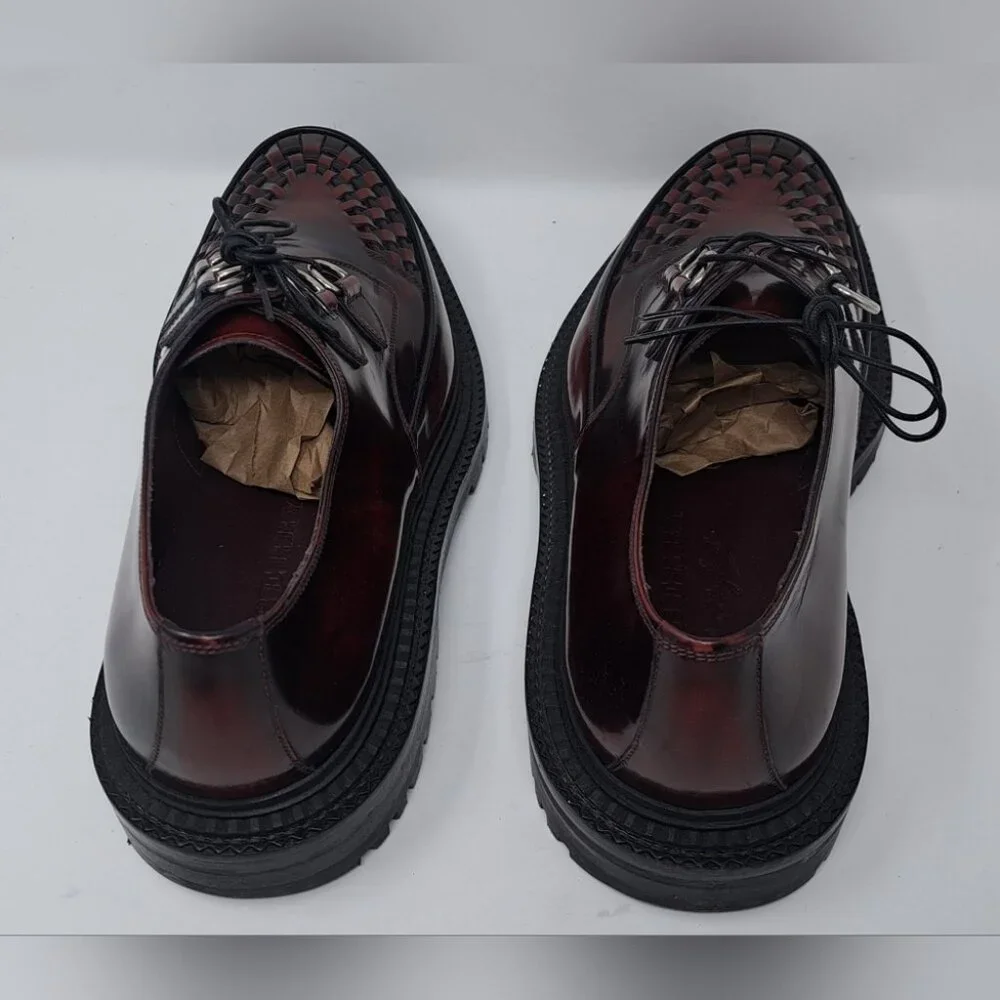 Burberry Mens Shoes Burgundy Leather Woven Lace Up Platform Creepers 11 US 44 EU